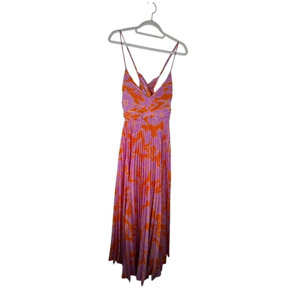 ASTR The Label Santorini Pleated Maxi Dress Orange Purple Floral XL NWT